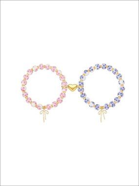 14K Gold Plated Beaded Bow Bracelets Matching Friendship Vintage Elastic